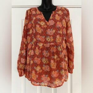 Matilda Jane Floral Blouse in Peach and Multicolor Floral Print